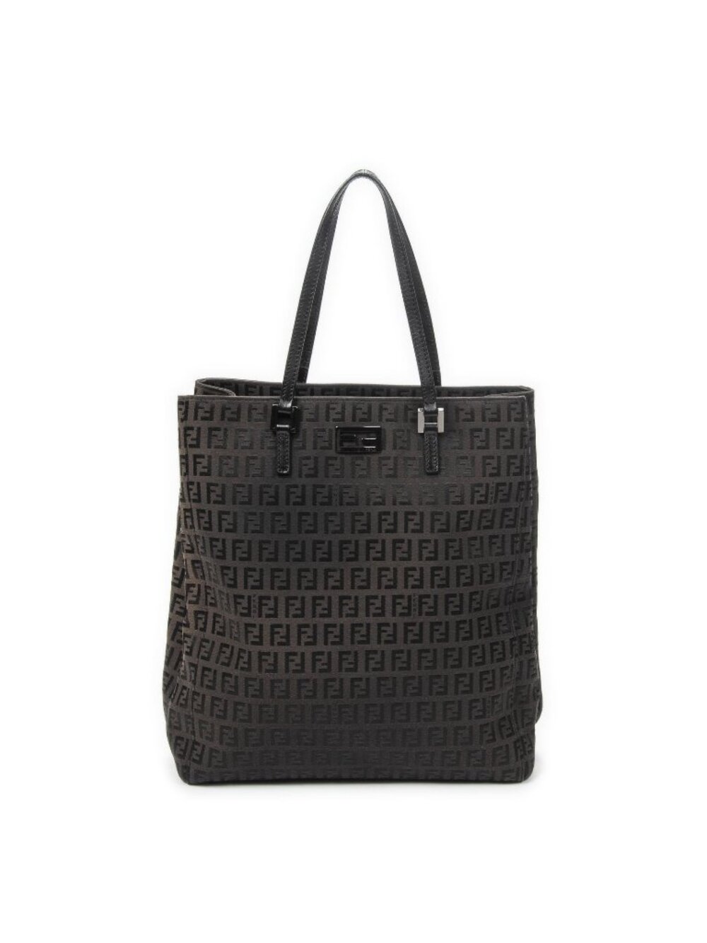 Fendi Vertical FF Slim Handle Tote Black Zucchino Canvas